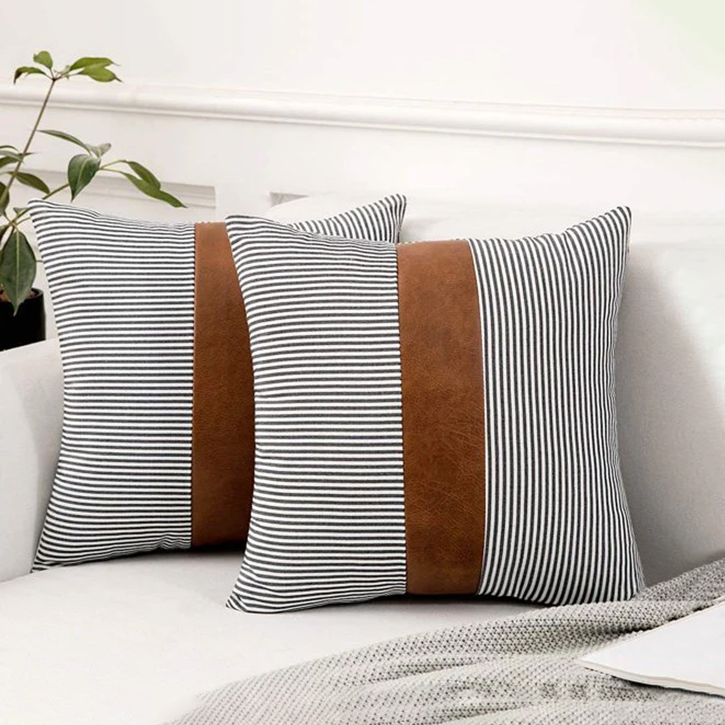 Pillow Covers Leather Cotton Cushion Covers (16 16 Inch 1 Pair 2 Pc) - LootFaat