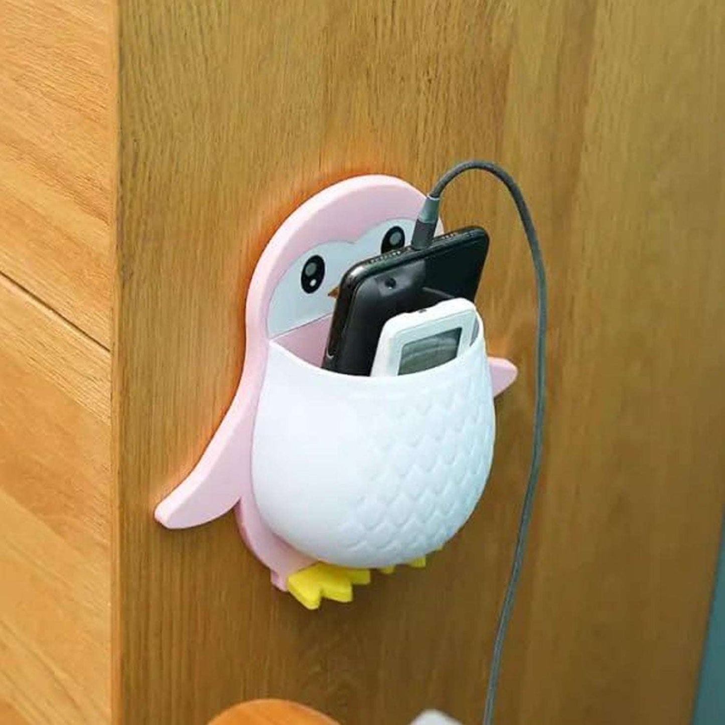 Penguin Storage Box Adhesive Remote Case Electric Toothbrushes Holder Universal Controller Holder Wall Nightstand Office Plastic Wall Mount - LootFaat
