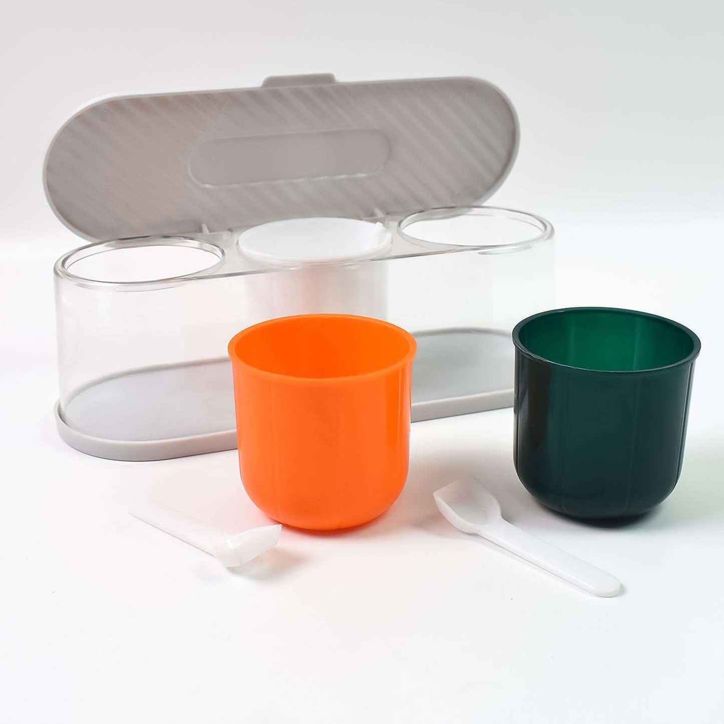Home Kitchen 3 Grid Seasoning Spice Masala Box Kit With Spoon (Multicolor 1 Set) - LootFaat