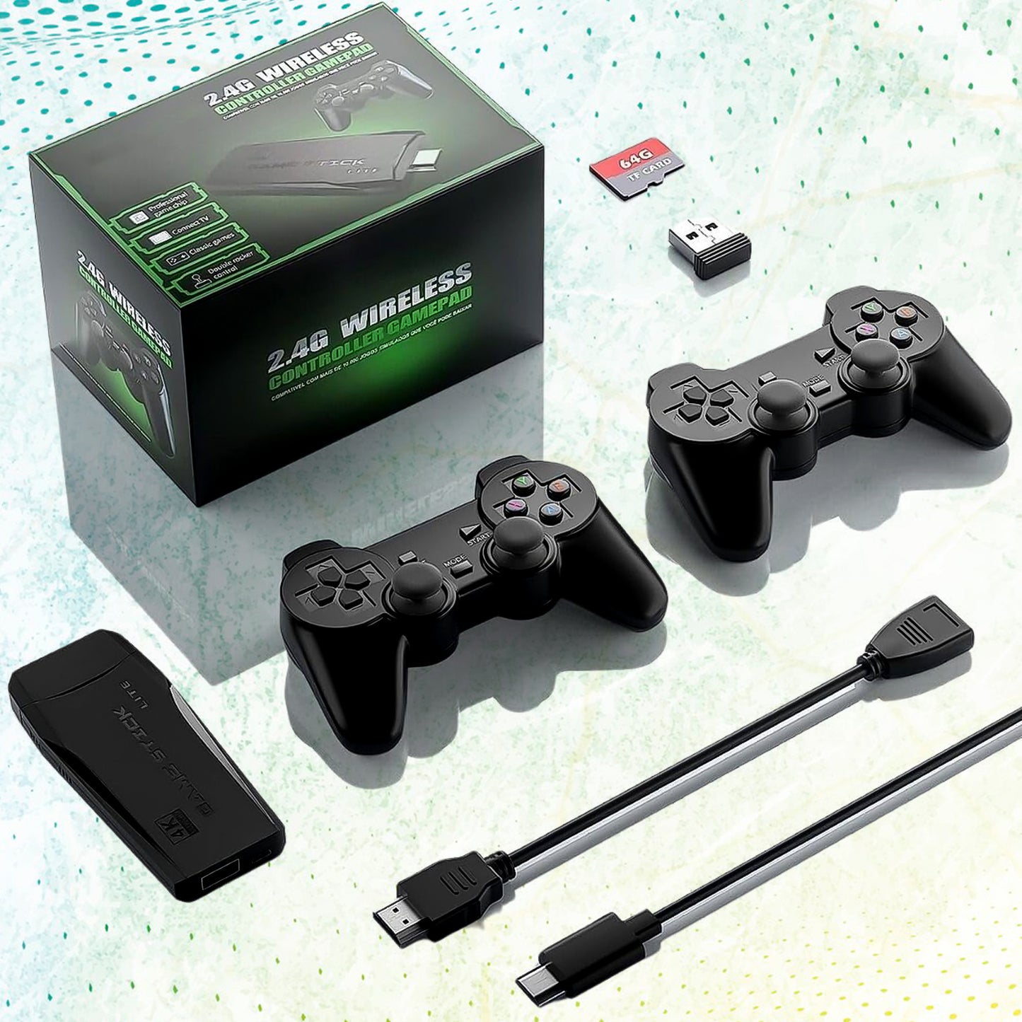 Wireless Controller Gamepad With 10000+ Games 4k Ultra Hd Game Sticks Output And 2.4ghz Wireless Controller Video Games With 64gb Memory Card (1 Set) - LootFaat
