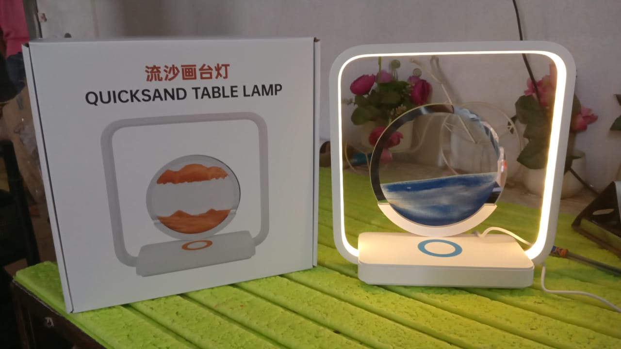 13477 مصباح إضاءة LED لاسلكي ثلاثي الأبعاد للشحن السريع بالرمال المتحركة بمنفذ USB لغرفة النوم