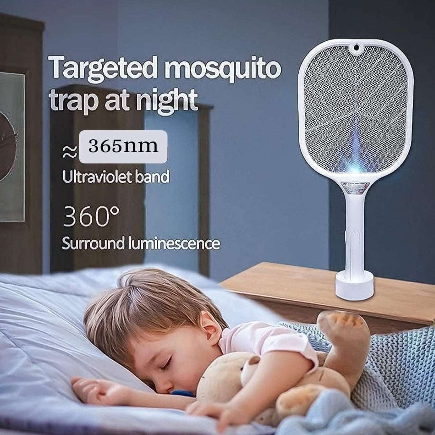 Mosquito Killer Racket Rechargeable Automatic Electric Fly Swatter Mosquito Zapper Racket With Uv Light Lamp Mosquito Swatter With Usb Charging Base Electric Insect Killer Racket Machine Bat - LootFaat
