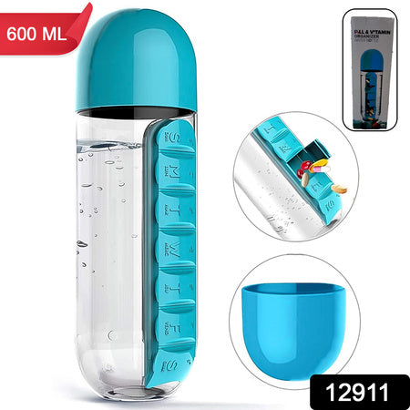 Pill Vitamin Bottle Water Bottle Multi Functional Use For Traveling Outdoor Use Water Bottle Travelling Kit Summer Special Bottle (600 Ml Mix Color ) - LootFaat
