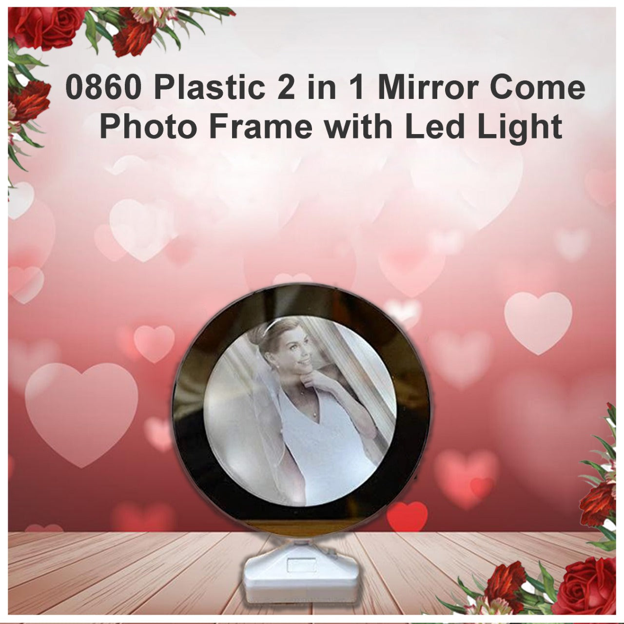 Plastic 2 In 1 Mirror Come Photo Frame With Led Light - LootFaat