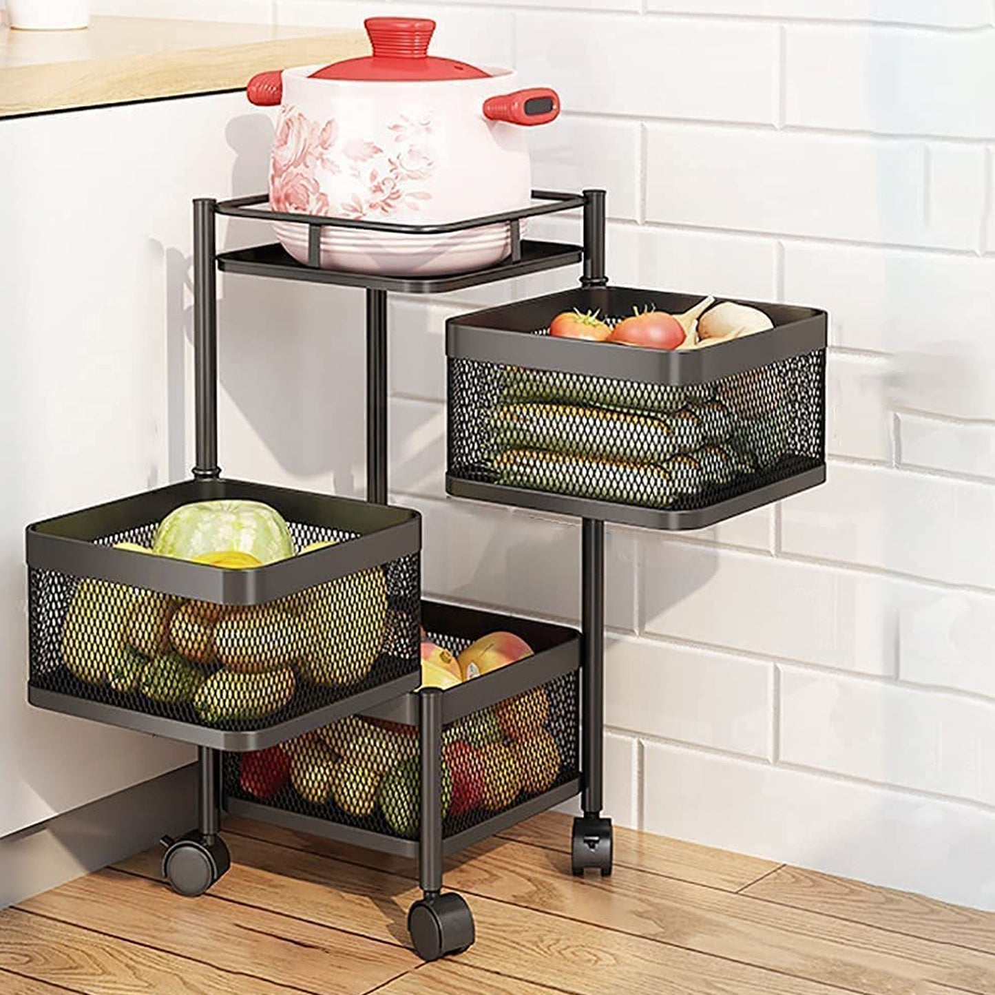 Metal High Qaulity Kitchen Trolley Kitchen Organizer Items And Kitchen Accessories Items For Kitchen Rack Square Design For Fruits Vegetable Onion Storage Kitchen Trolley With Wheels (4 Layer 3 Layer) - LootFaat