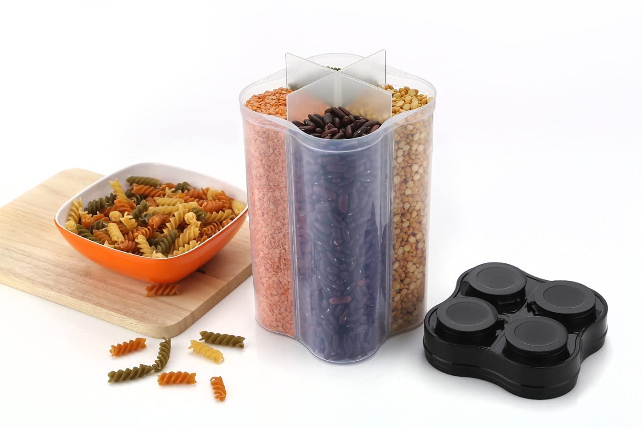 Plastic Lock Food Storage 4 Section Container Jar For Grocery Fridge Container. - LootFaat
