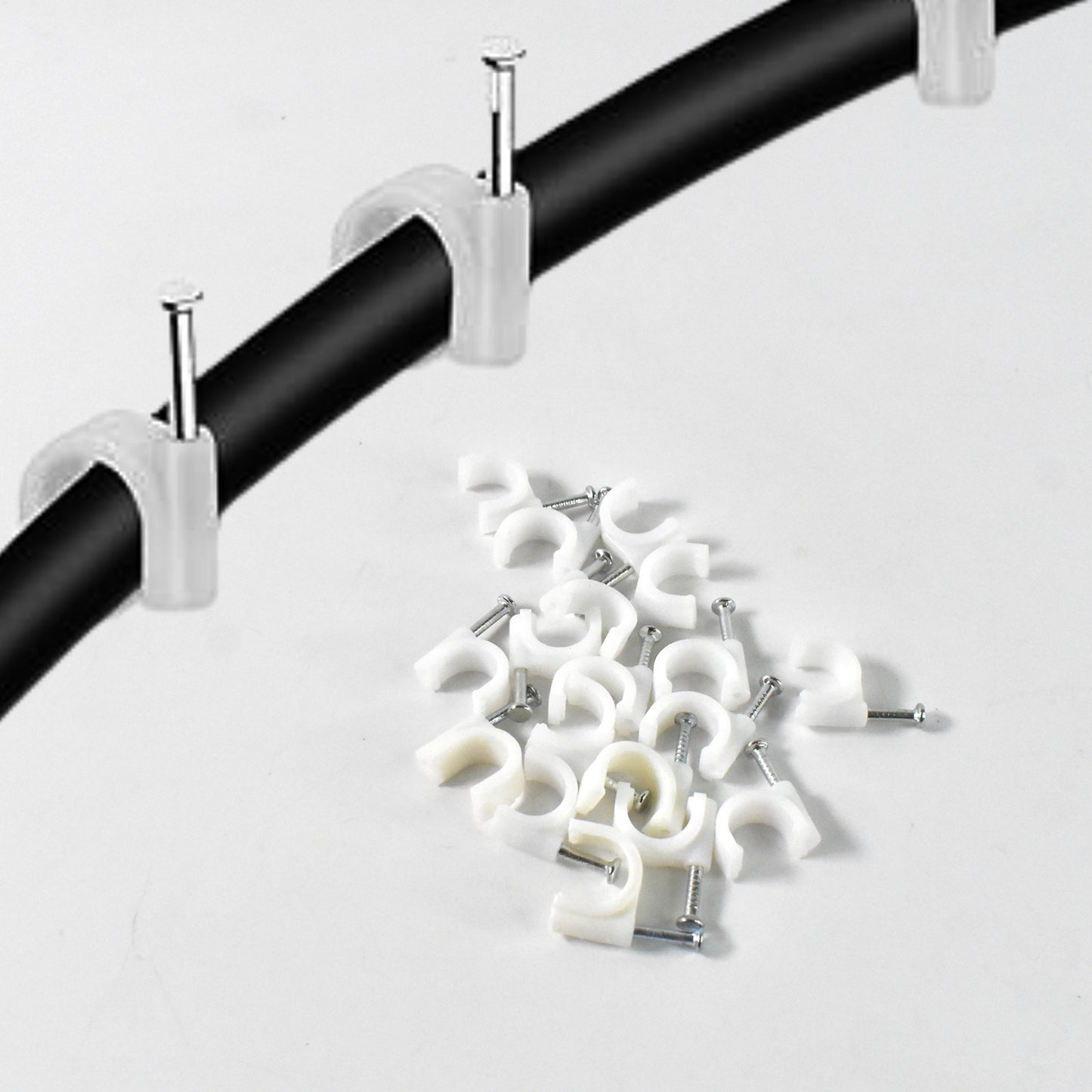 Wire Wall Clips Plastic Cable Clips Round Wire Pins With Steel Nail (20 Pcs Set) - LootFaat