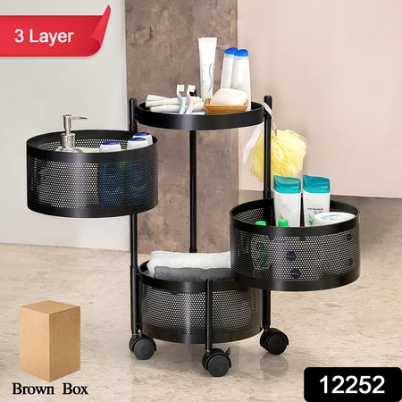 Metal Round High Quality Kitchen Trolley With Wheels (3 Layer 1 Pc) - LootFaat