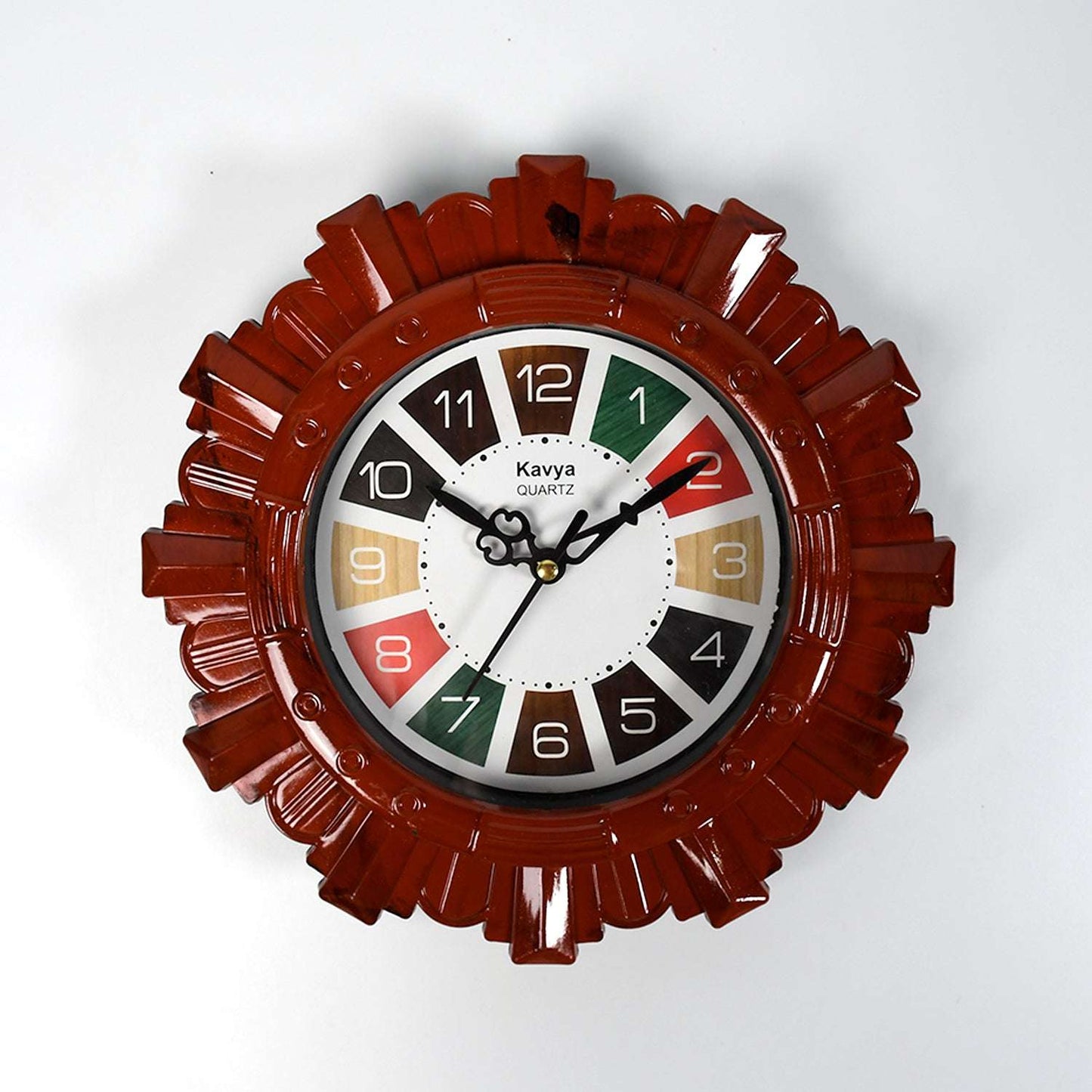 Wooden Look Designer Wall Clock Plastic Decorative Latest Wall Clock Battery Operated Round Easy To Read For Roomhomekitchenbedroomofficeschool - LootFaat