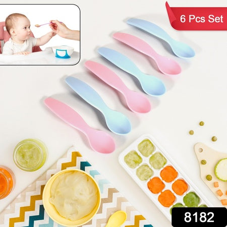 Kids Cute Food Grade Foods Feeding Training Silicone Baby Spoon (Set Of 6 Pcs) - LootFaat