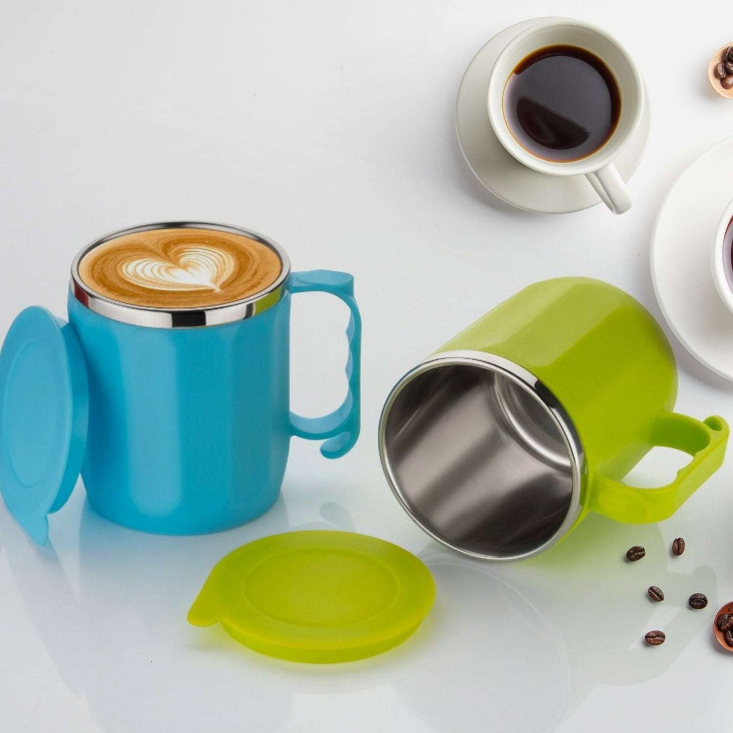 Stainless Steel Lid Cover Hot Coffeetea Mug Hot Insulated Double Wall Stainless Steel Coffee And Milk Cup With Lid - Coffee Cup Approx 250 Ml 300 Ml ( 1 Pc Mix Color) - LootFaat