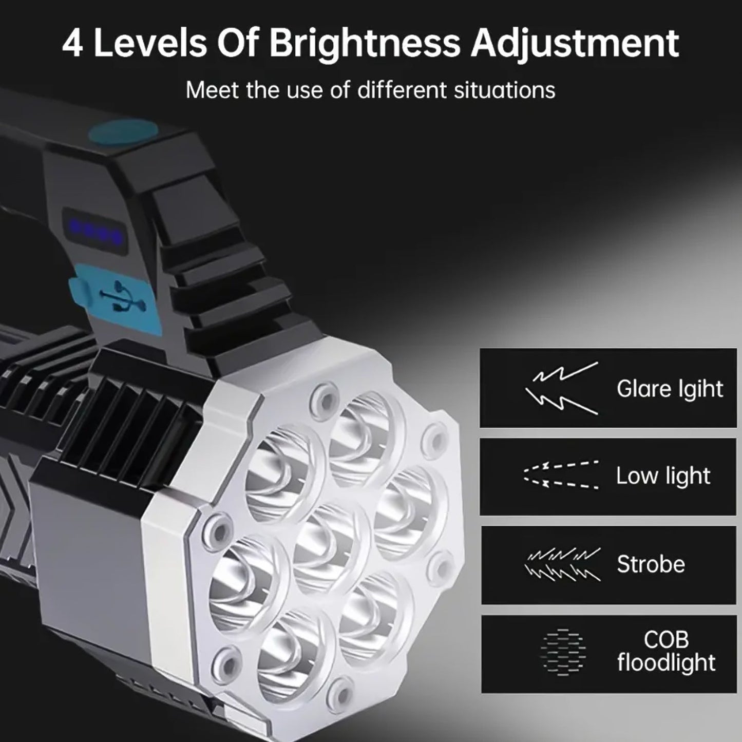 Portable Flashlight Torch Cob 7led Hand Light Usb Rechargeable Light With Side Light (1 Pc) - LootFaat