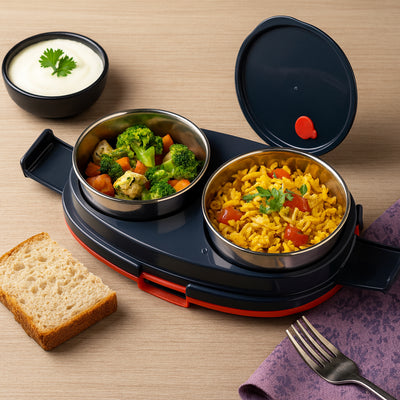 Orbit Electric Lunch Box with Dual Stainless Steel Containers - Portable Food Warmer