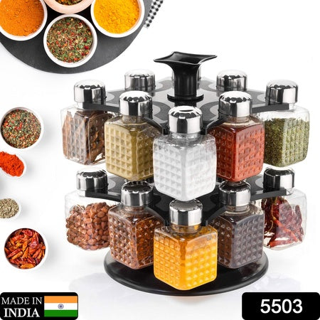 Revolving 16-Jar Spice Rack Organizer - 360° Rotating Condiment Set