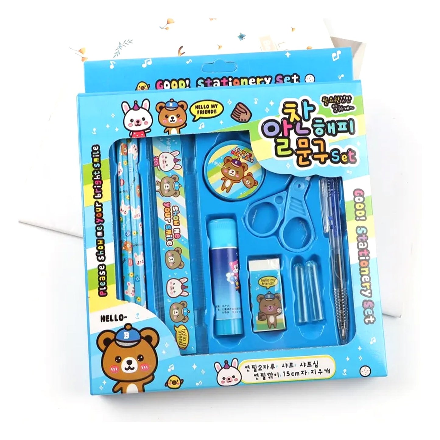 10 Pcs Set Stationary Set Including Pencil Ruler Rubber Pencil Sharpener Glue Ballpoint Pen Scissors Pencil Cover School Office Product Gift - LootFaat