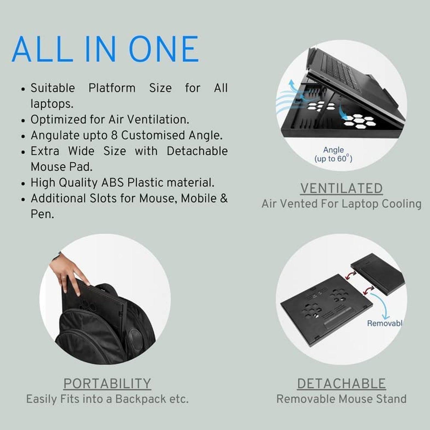 Laptop Stand Suitable Portable Foldable Compatible With Macbook Notebook Tablet Tray Desk Table Book With Free Phone Stand - LootFaat