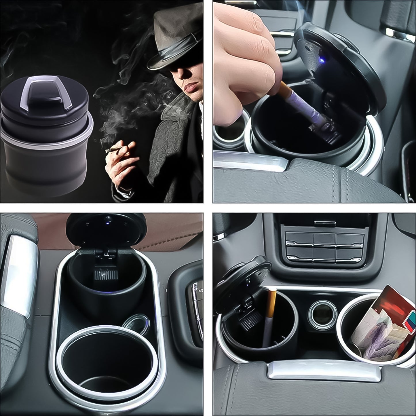 Portable Car Ashtray With Lid And Blue Led Light (1 Pc With Color Box) - LootFaat