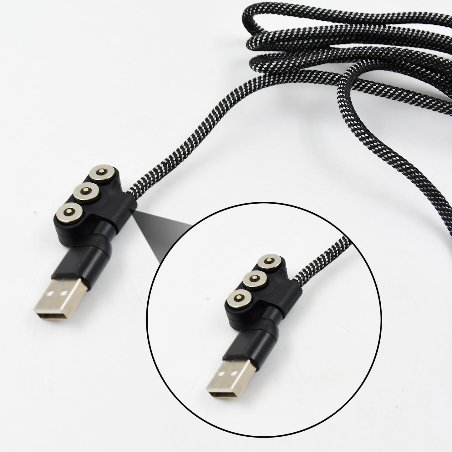 3 In 1 Magnetic Usb Charging Cable Usb-c Android And Lightning With Extra Protecting Nylon Strong Magnetic Cable With Full Rotation Support Fast Charging - LootFaat