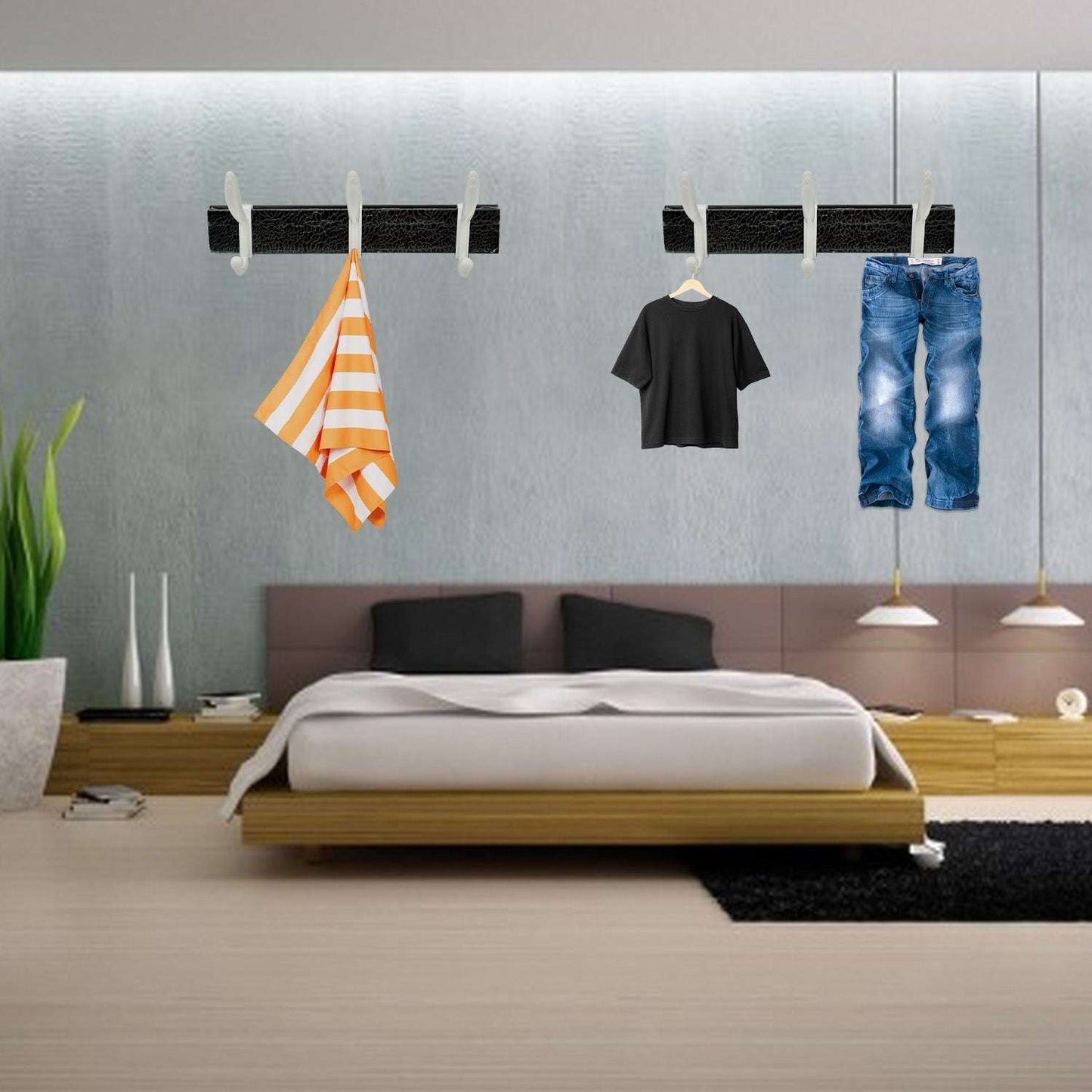 Cloth Hanger Wall Door Hooks Rail For Hanging Clothes For Hanging Hook Rack Rail Extra Long Coat Hanger Wall Mount For Clothes Jacket Hats 6 Hook - LootFaat