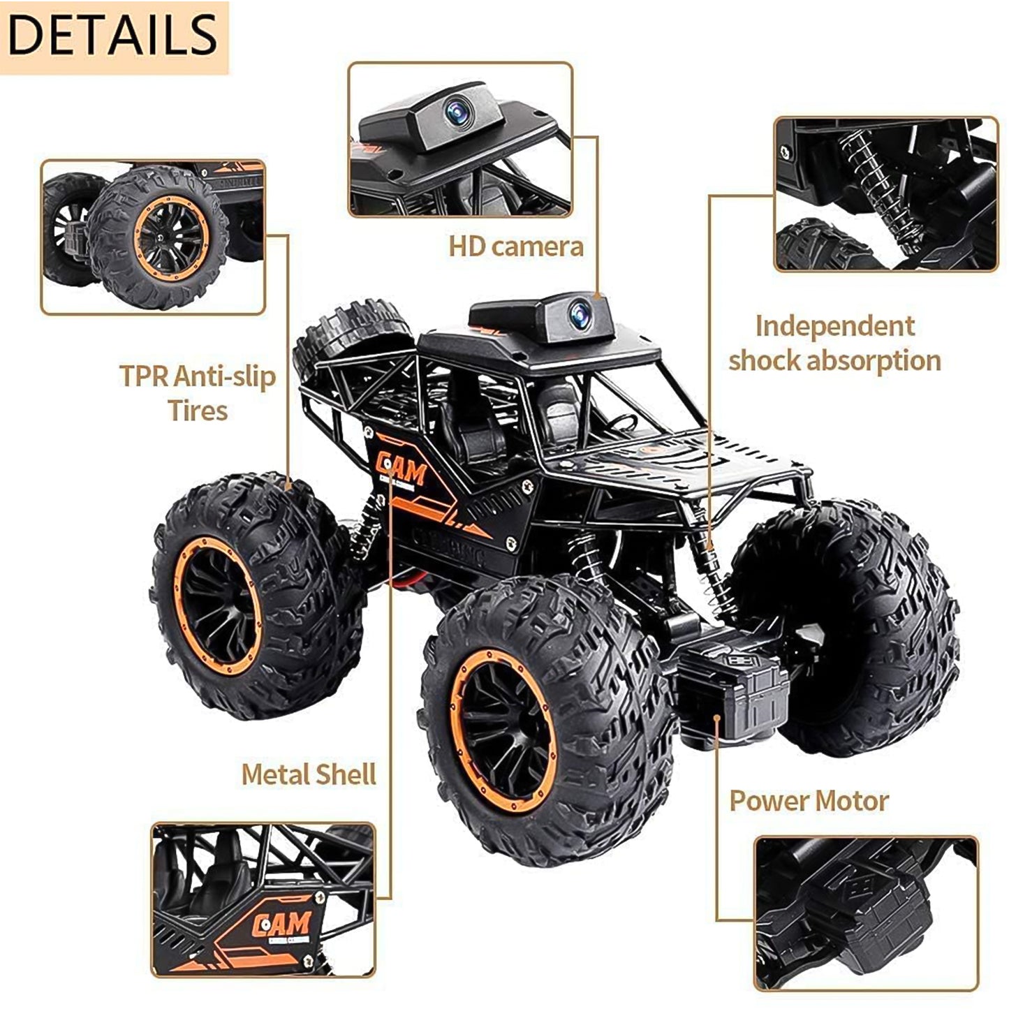Remote Control Car With Camera Off-road Remote Control Truck Monster Trucks For Boys 8-12 Birthday Gift For Kids Adults Gift For Boys And Girls Hd Camera Rock Crawler Monster Truck Toy - LootFaat