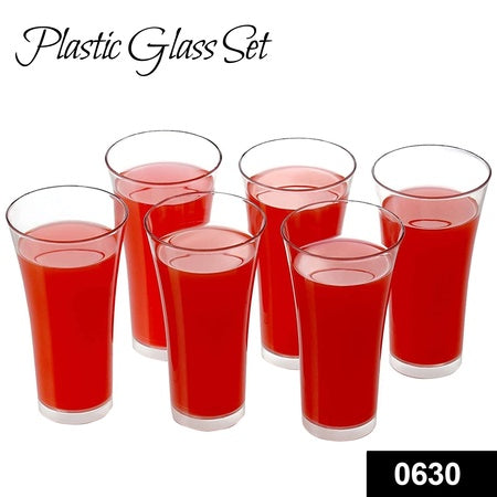 Stylish Look Plastic Juicy Glass Transparent Glasses Set 300ml (6pcs) - LootFaat