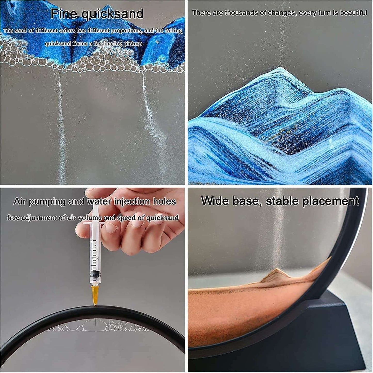 Moving Sand Art Picture Decor 3d Deep Sea Sandscape Liquid Motion Round Glass Frame Display Flowing Sand Relaxing Gift For Kids Adults Painting Artistic Sandscape For Home Office Ornament Desktop Art Bookshelves Decoration (1 Pc )