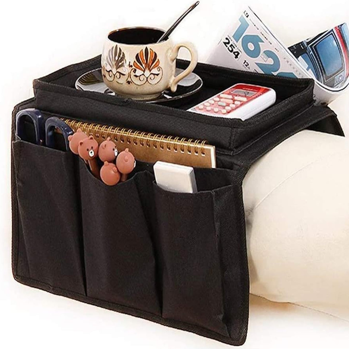 Sofa Arm Rest Hanging Storage Bag Storage Bag For Sofa Ideal For Sorting Magazines Ipad Books (Black) - LootFaat