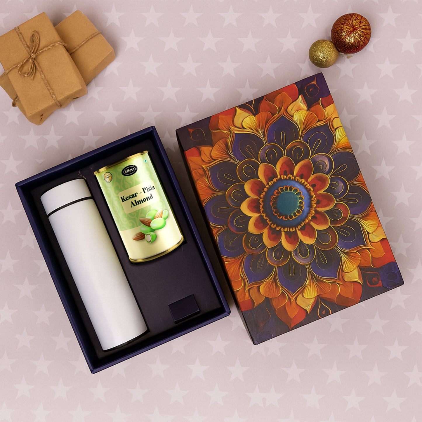 Effete Kesar Pista Almond Chocolate Gift Set with Bottle - Golden