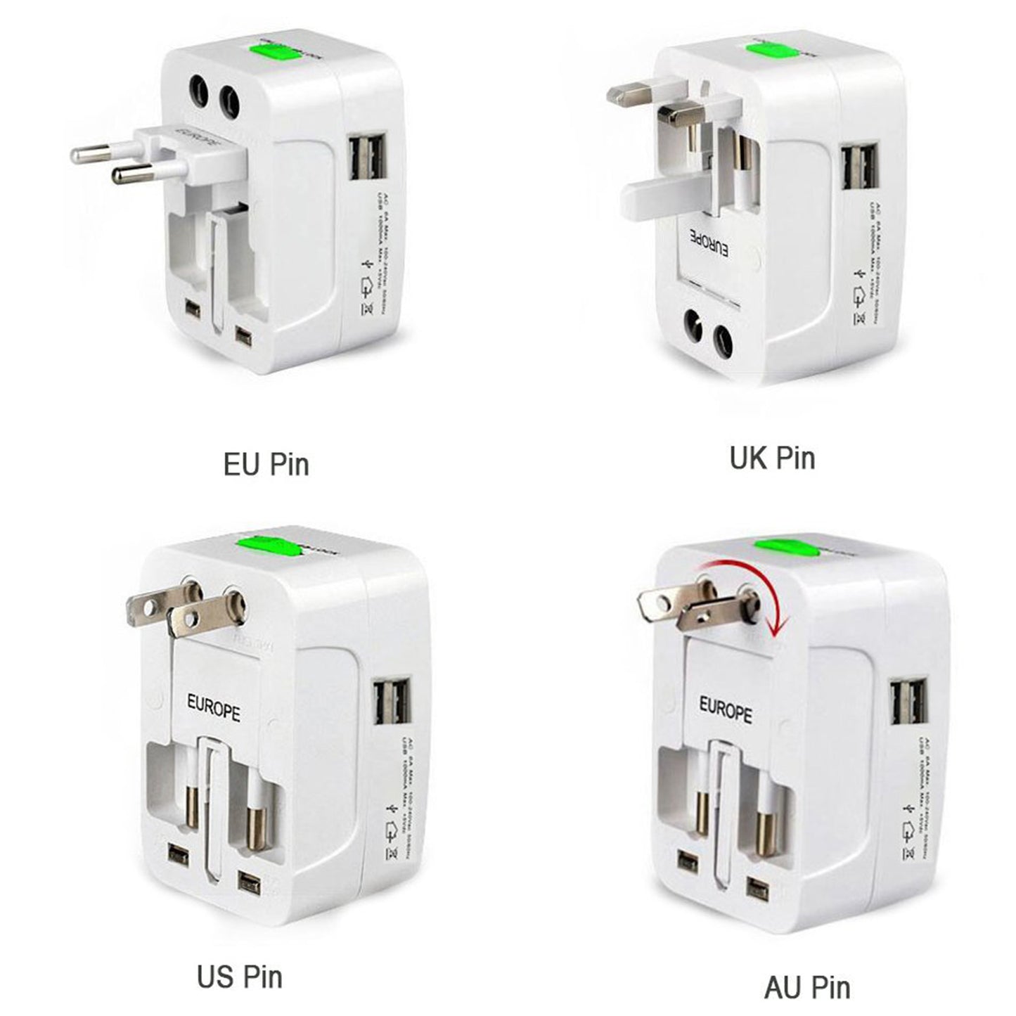 All-in-one Universal Worldwide Travelling Ac Adaptor Plug (Au Uk Us Eu) International Power Charger Electric Usb Power Plug Socket Adapter Converter (1 Pc) - LootFaat