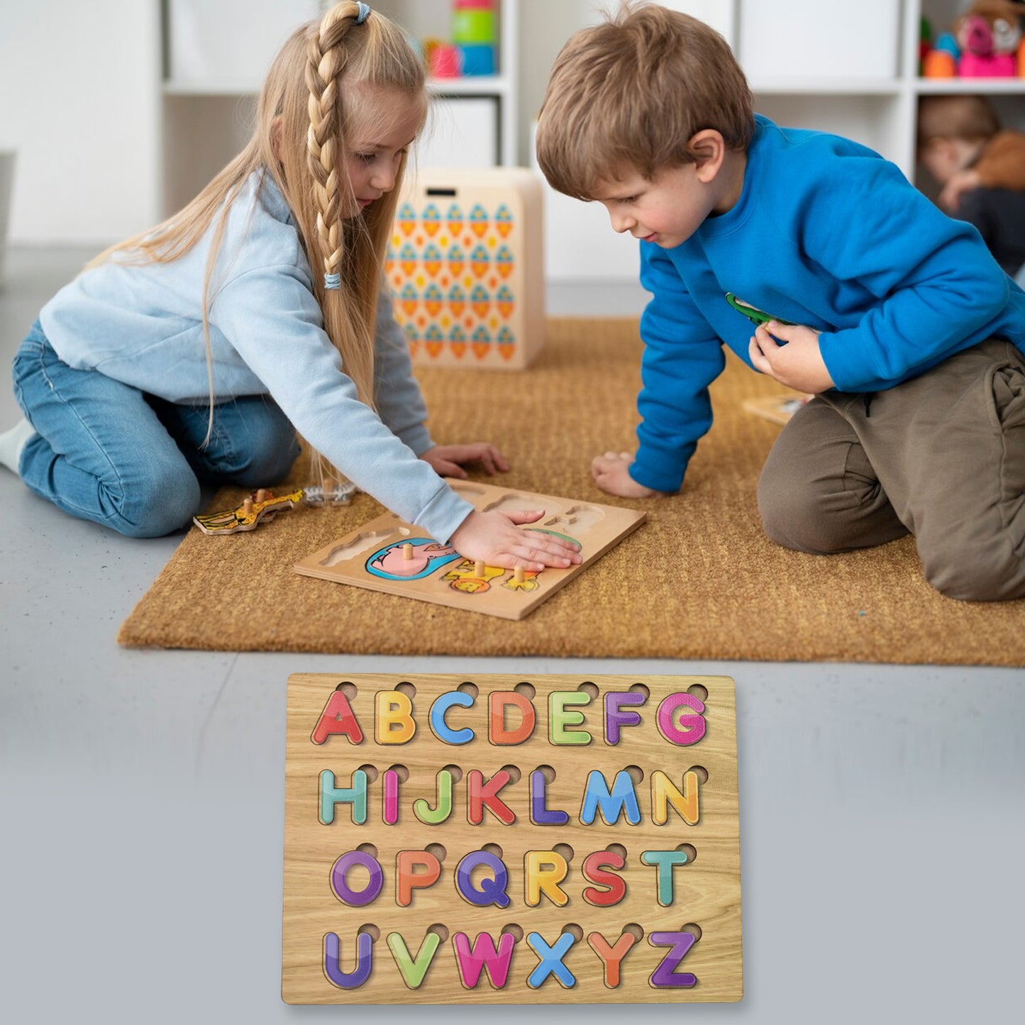 Wooden Puzzle Board Abc Letters Shapes Educational Learning Toys (1 Set) - LootFaat
