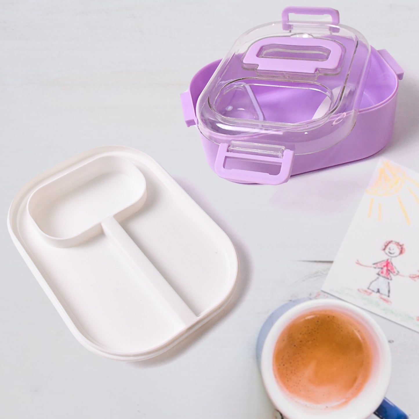 Plastic Lunch Box With Small Box Bottle Sponn For Kids Lunch Box (4 Pc Set) - LootFaat
