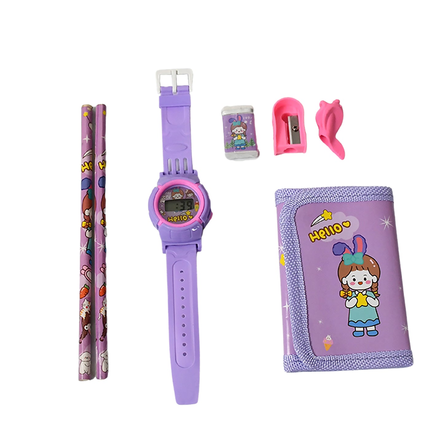 Stationery Set For Girls And Boys Kids Return Gift - 7 In 1 School Items For Kids-pencils Eraser Sharpener Pouch Pencil Extender Birthday Gift Idea Stationary Kit Set For School Kids (Pack Of 7 Pcs Set) - LootFaat