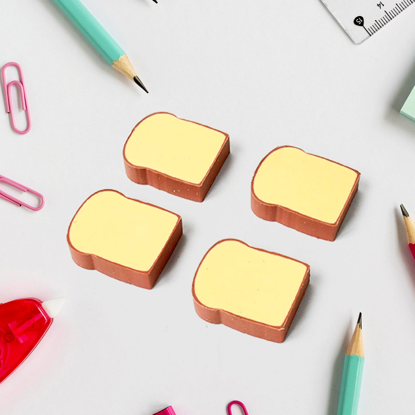 3d Toast Bread Shape Eraser For Kids Cartoons Erasers Toast Bread Erasers Bread Shaped Eraser For Students Gift Cute Fun Food Pencil Erasers For School Classroom Stationery For Boys Girls (4 Pcs Set) - LootFaat