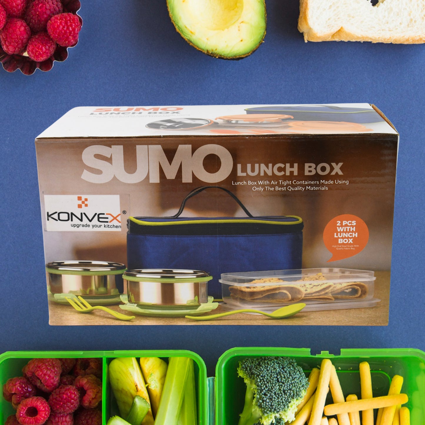 Sumo Lunch Box With Lunch Bag Plastic Lunch Box Plastic Spoon Fork (2 Pc Set With Lunch Box) - LootFaat