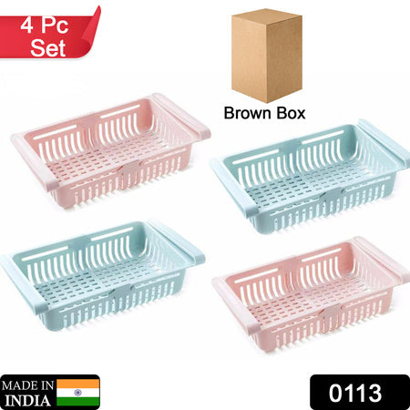 Adjustable Fridge Storage Basket Fridge Racks Tray Sliding Storage Racks (4 Pc Set) - LootFaat