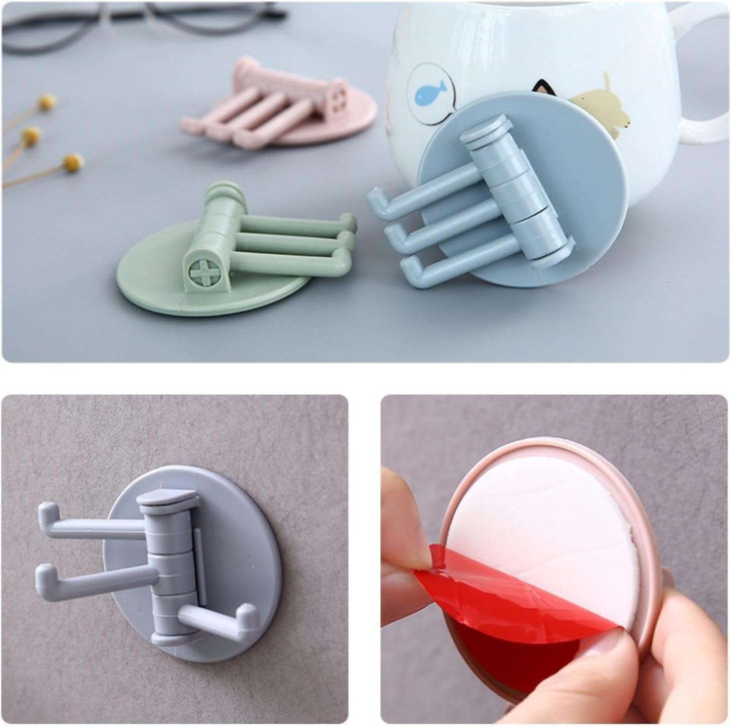 Sticky Hook Household Strong Punch-free Hook 180foldable Multi-function Rotatable Hook With 3 Hooks Suitable For Bathroom Kitchen Office (1 Pc) - LootFaat