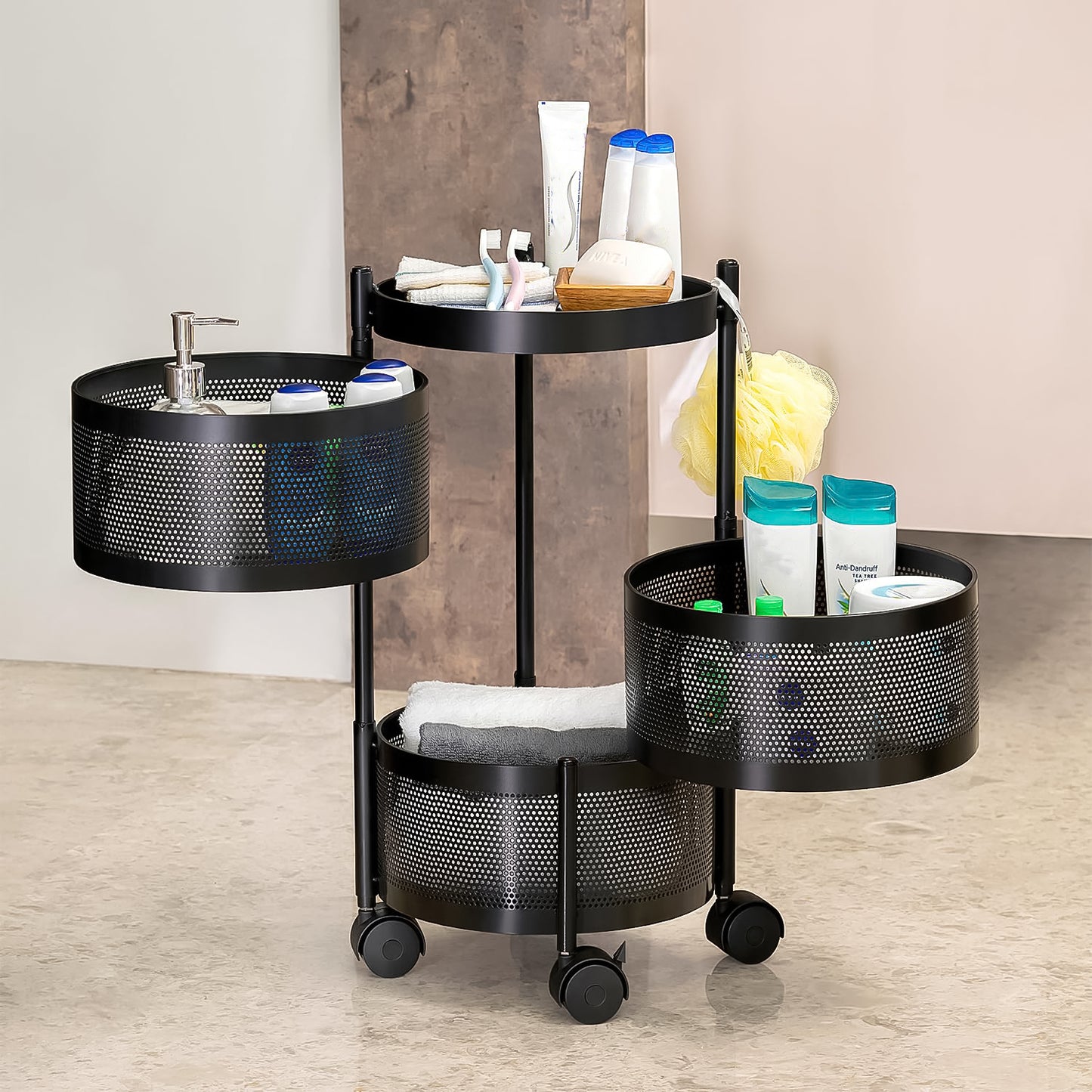 Metal Round High Quality Kitchen Trolley With Wheels (3 Layer 1 Pc) - LootFaat