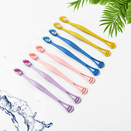 2-in-1 Tooth Brush With Tongue Scraper Soft Bristle Long Handle (8pcs) Soft Toothbrush - LootFaat