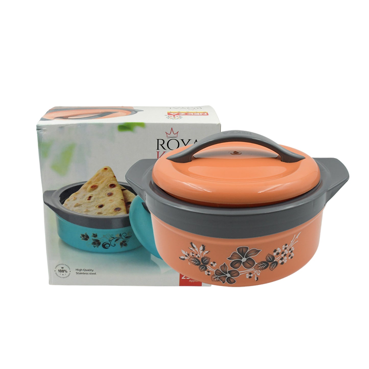 Casserole Box For Food Searving Inner Steel Insulated Casserole Hot Pot Flowers Printed Chapati Box For Roti Kitchen (Approx 2500 Ml) - LootFaat