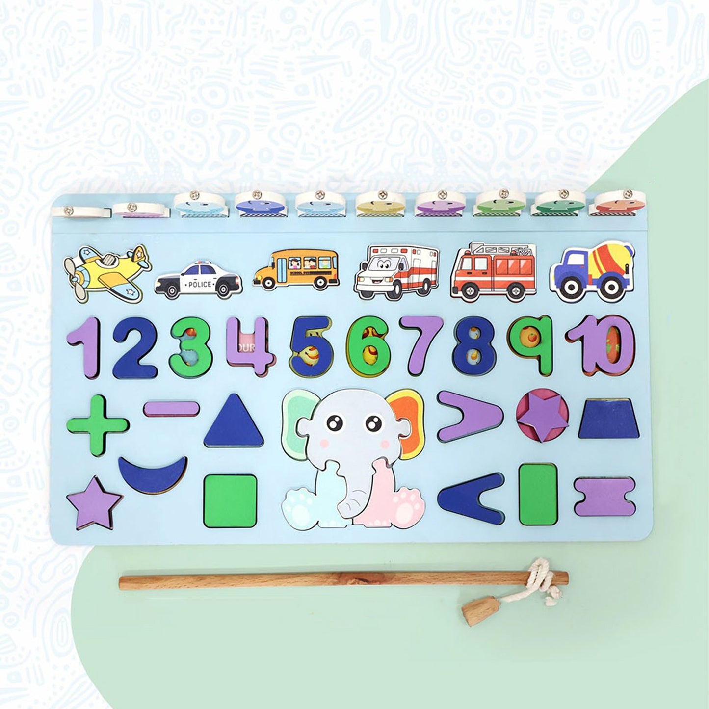 Wooden Number Puzzle Match Board And Magnetic Rod - LootFaat