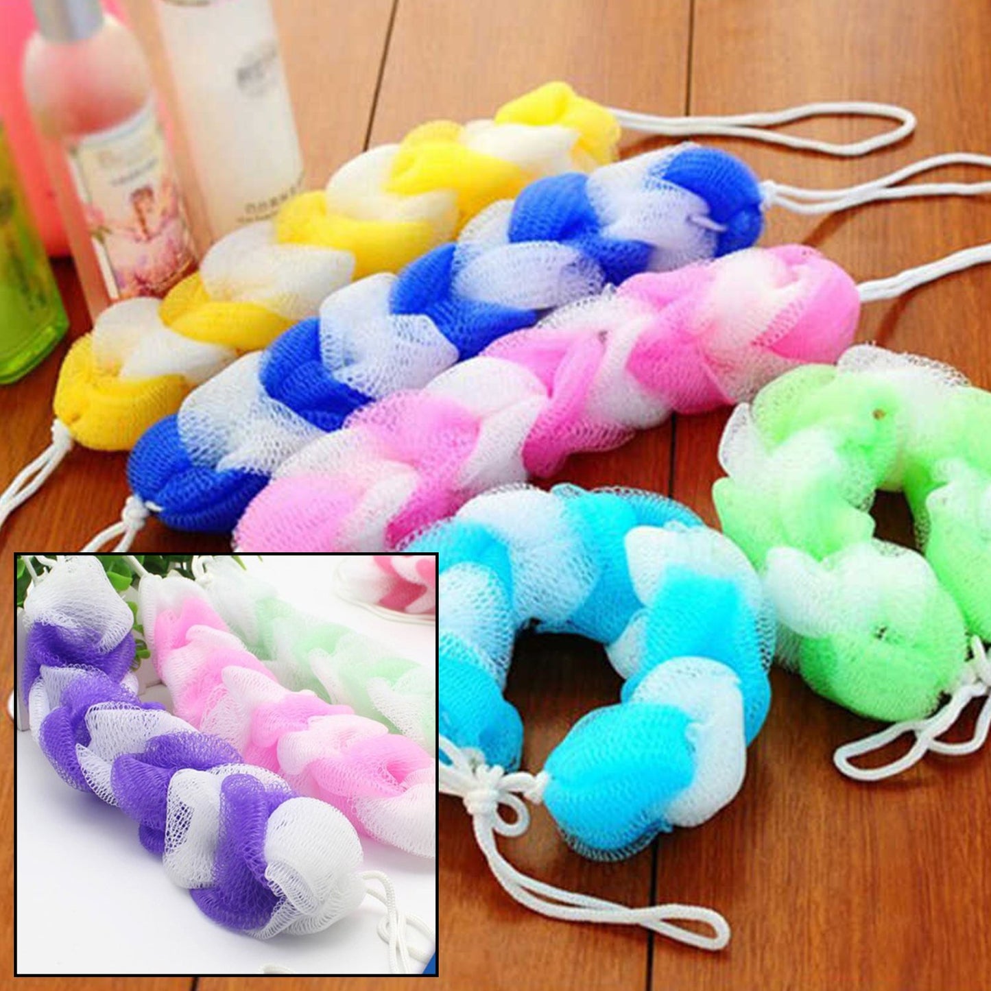 Hanging Bath Shower Long Loofah Sponge Pouf Body Scrubber Small Size (Pack Of 6) - LootFaat