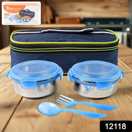 Bite Lunch Box With Insulated Fabric Lunch Bag Plastic Spoon Fork - LootFaat