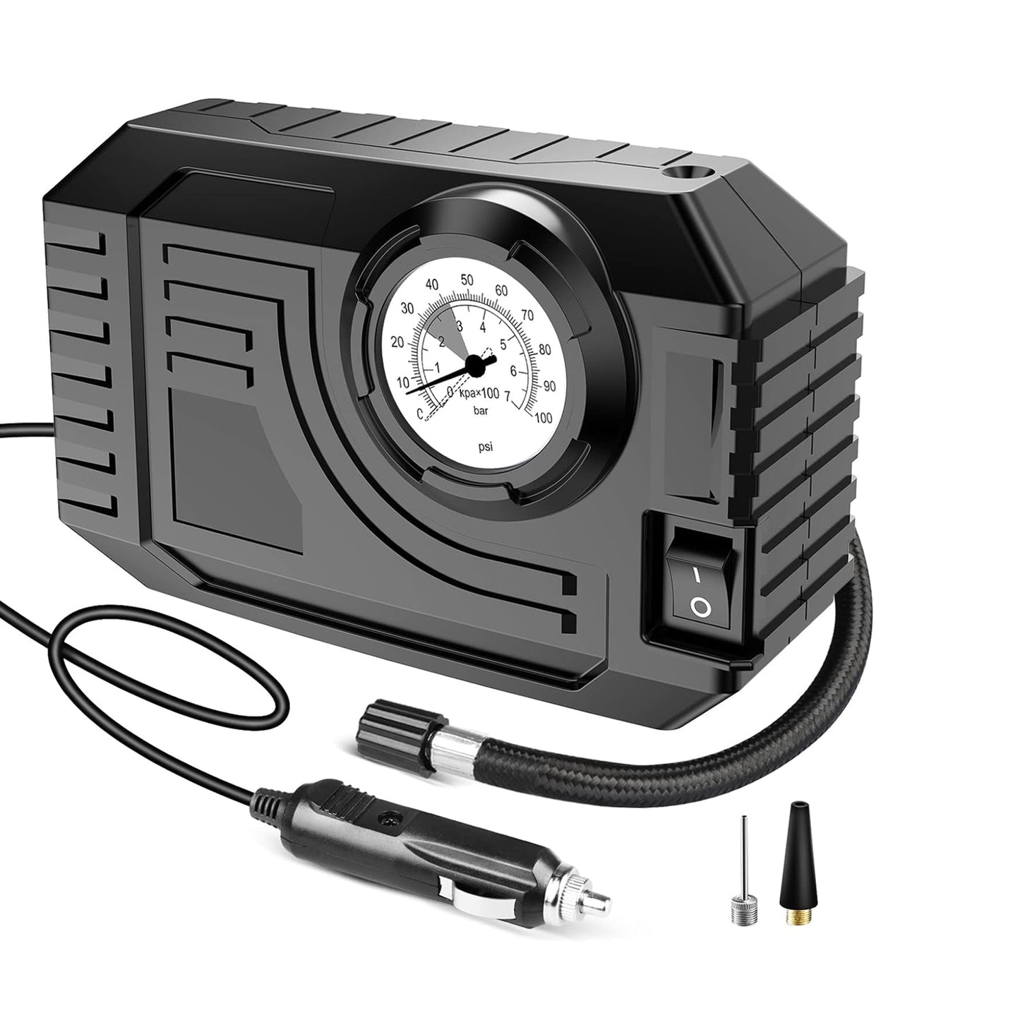 Portable Air Compressor - 12V Tire Inflator for Car, Bicycle & Inflatables with LED Light