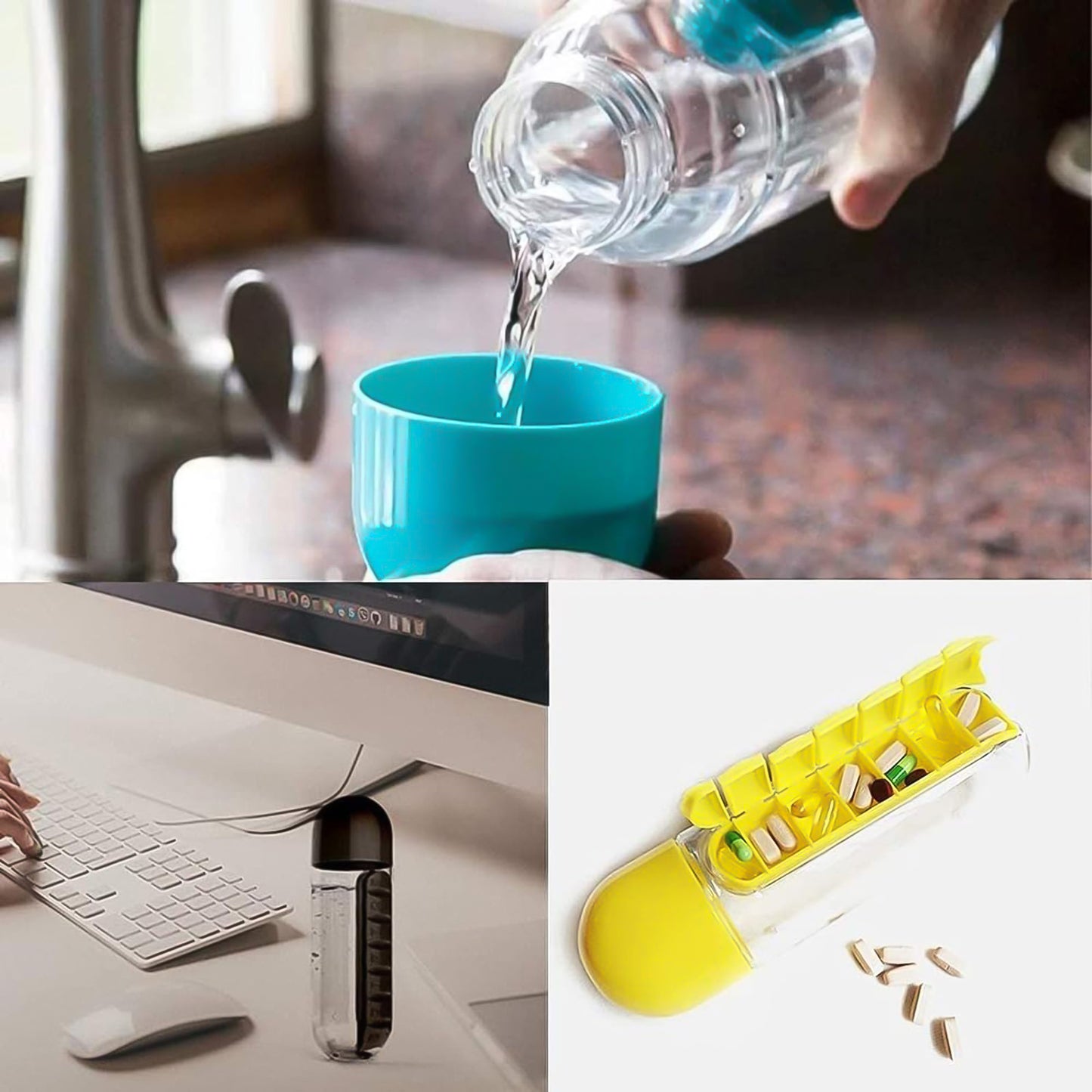 Pill Vitamin Bottle Water Bottle Multi Functional Use For Traveling Outdoor Use Water Bottle Travelling Kit Summer Special Bottle (600 Ml Mix Color ) - LootFaat