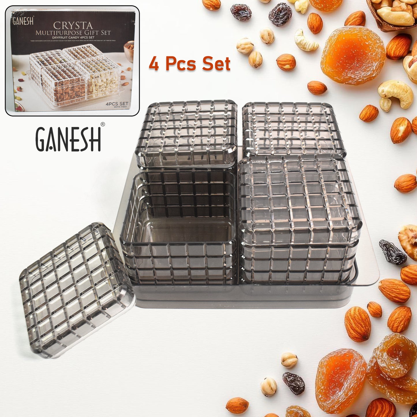 Ganesh Multipurpose Gift Set Dry Fruit Candy (4 Pcs Set With Tray) - LootFaat