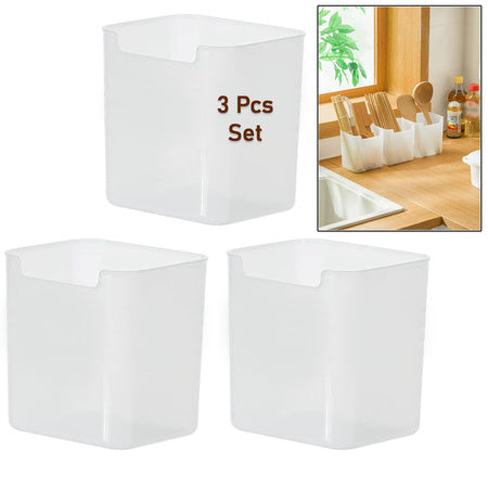 3pcs Clear Plastic Organizer Storage Versatile Kitchen Drawer Organizer Tray For Desk Makeup Bathroom Kitchen Pantry Cabinet - LootFaat