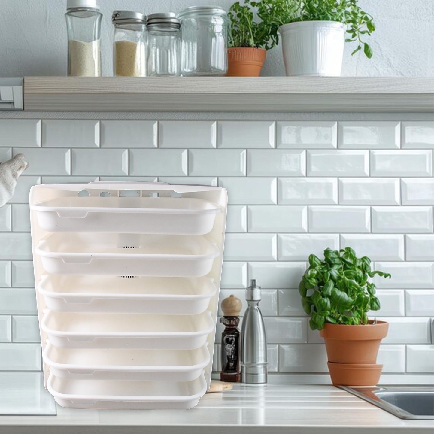 Plastic 6 Layer Wall-mounted Food Organizer Rack (1 Set) - LootFaat