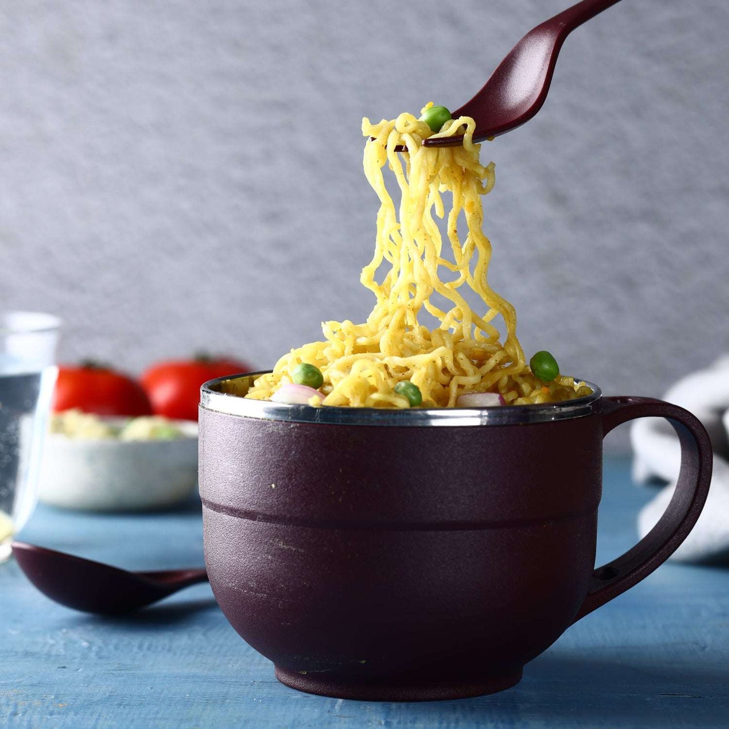 8130 Noodles Soup Bowl With Spoon And Fork Handle Spoon Holder Stainless Steel Bowl And Spoon Set Stainless Steel Storage