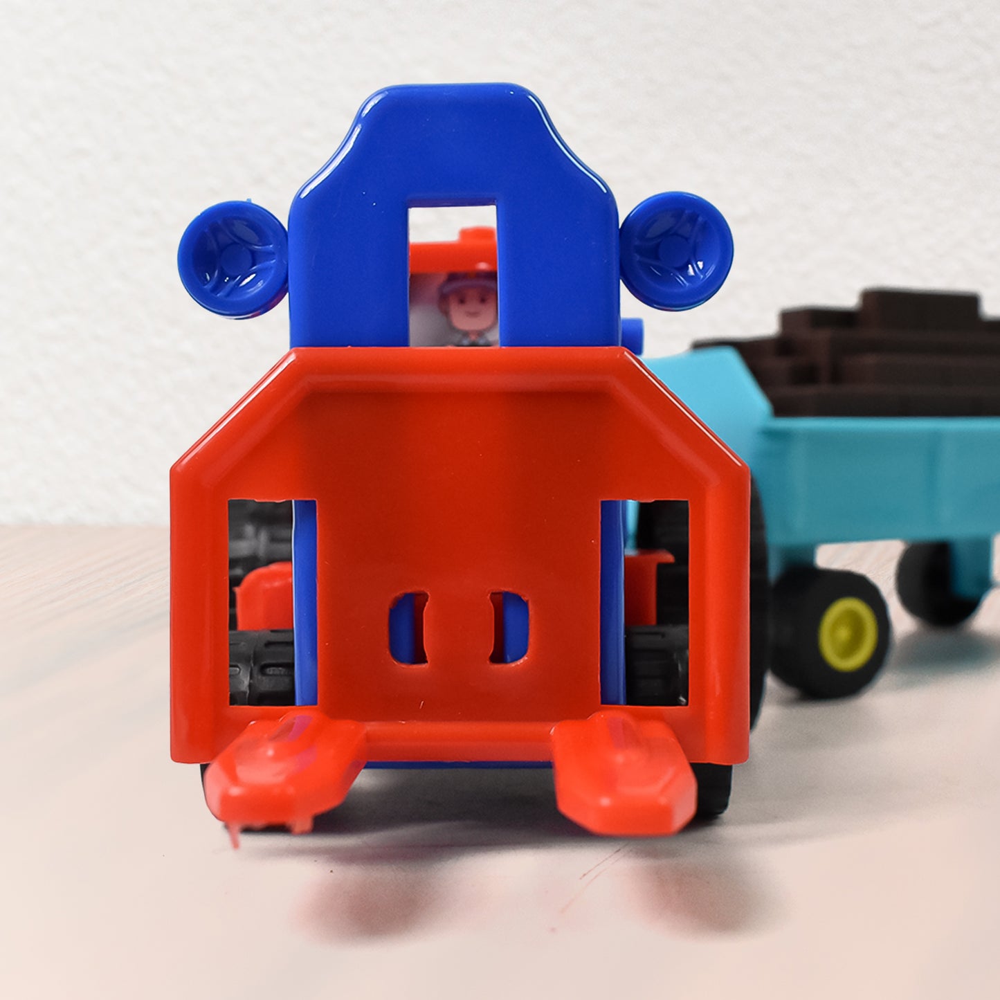 Plastic Tractor Toy Friction Powered Tractor With Bricks Trolley (1 Pc) - LootFaat