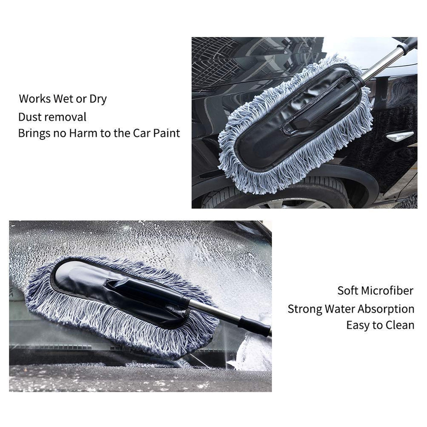 Car Duster Long Retractablesoftnon-sliphandle Multipurpose Microfiber Wash Brush Vehicle Interior And Exterior Cleaning Kit With For Car Boats Or Home - LootFaat